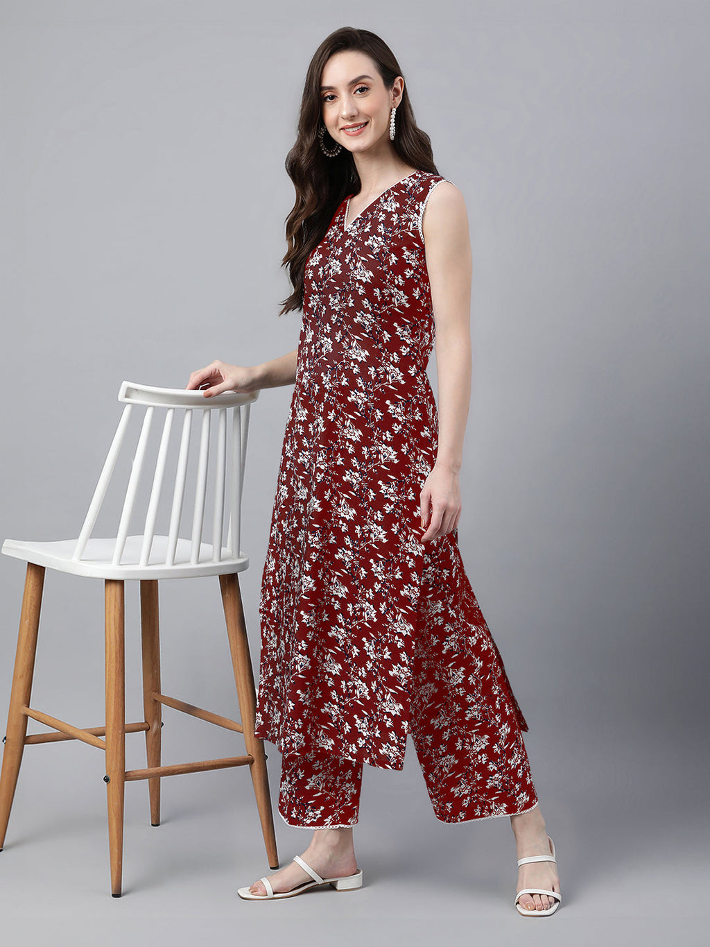 Janasya Bright Cotton Floral A-Line Kurta Set