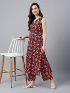 Janasya Bright Cotton Floral A-Line Kurta Set