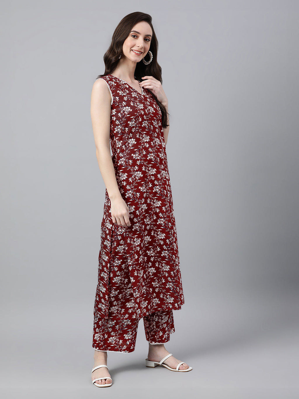 Janasya Bright Cotton Floral A-Line Kurta Set