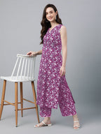 Janasya Bright Cotton Floral A-Line Kurta Set