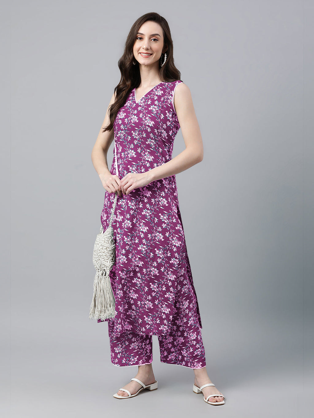 Janasya Bright Cotton Floral A-Line Kurta Set