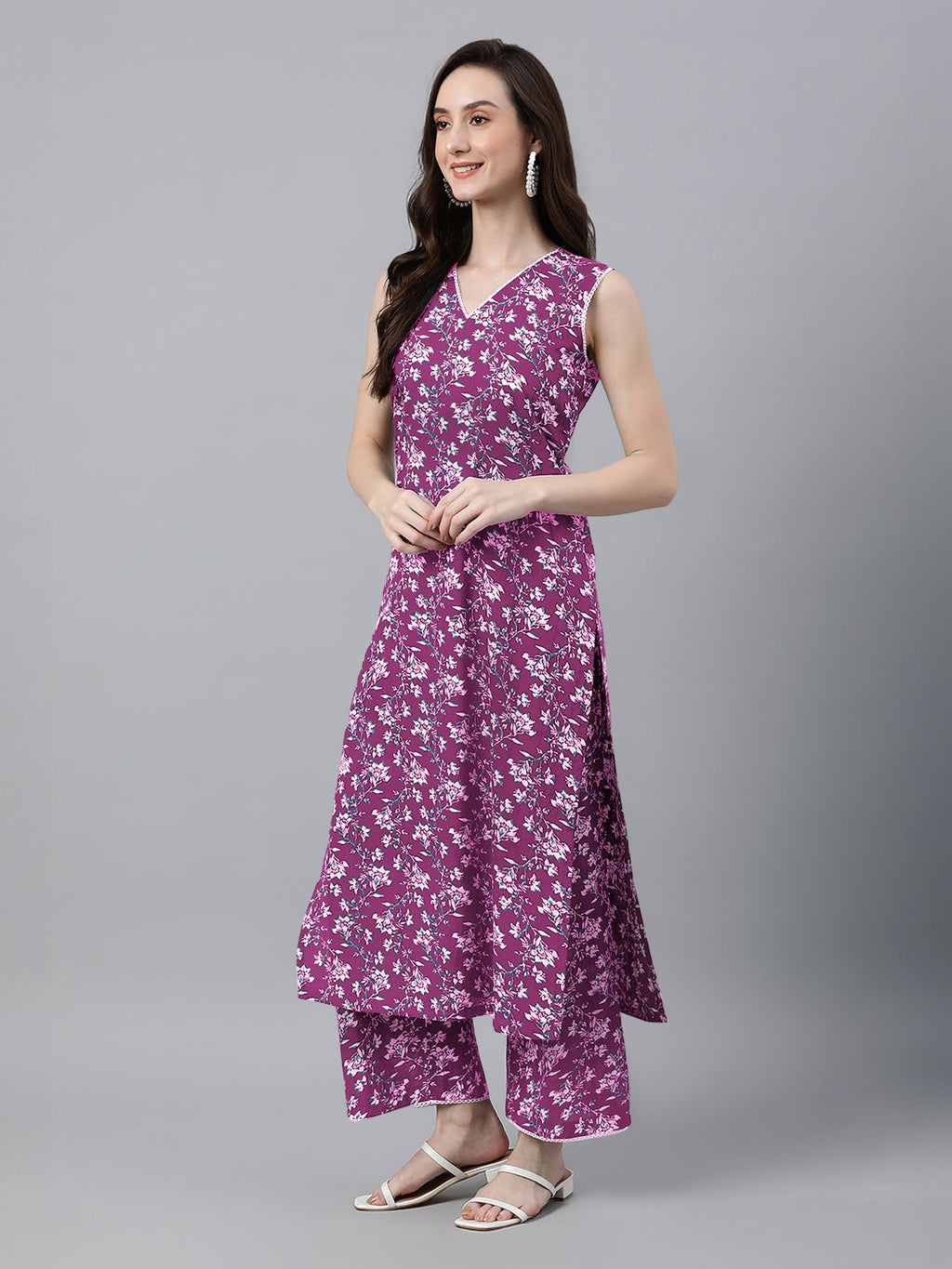 Janasya Bright Cotton Floral A-Line Kurta Set