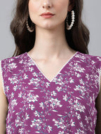 Janasya Bright Cotton Floral A-Line Kurta Set