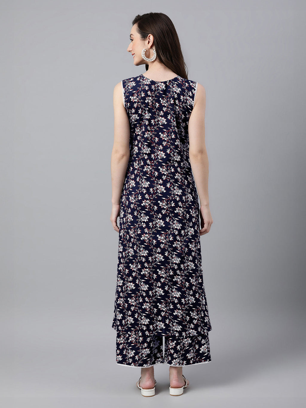 Janasya Dark Cotton Floral A-Line Kurta Set - Distacart