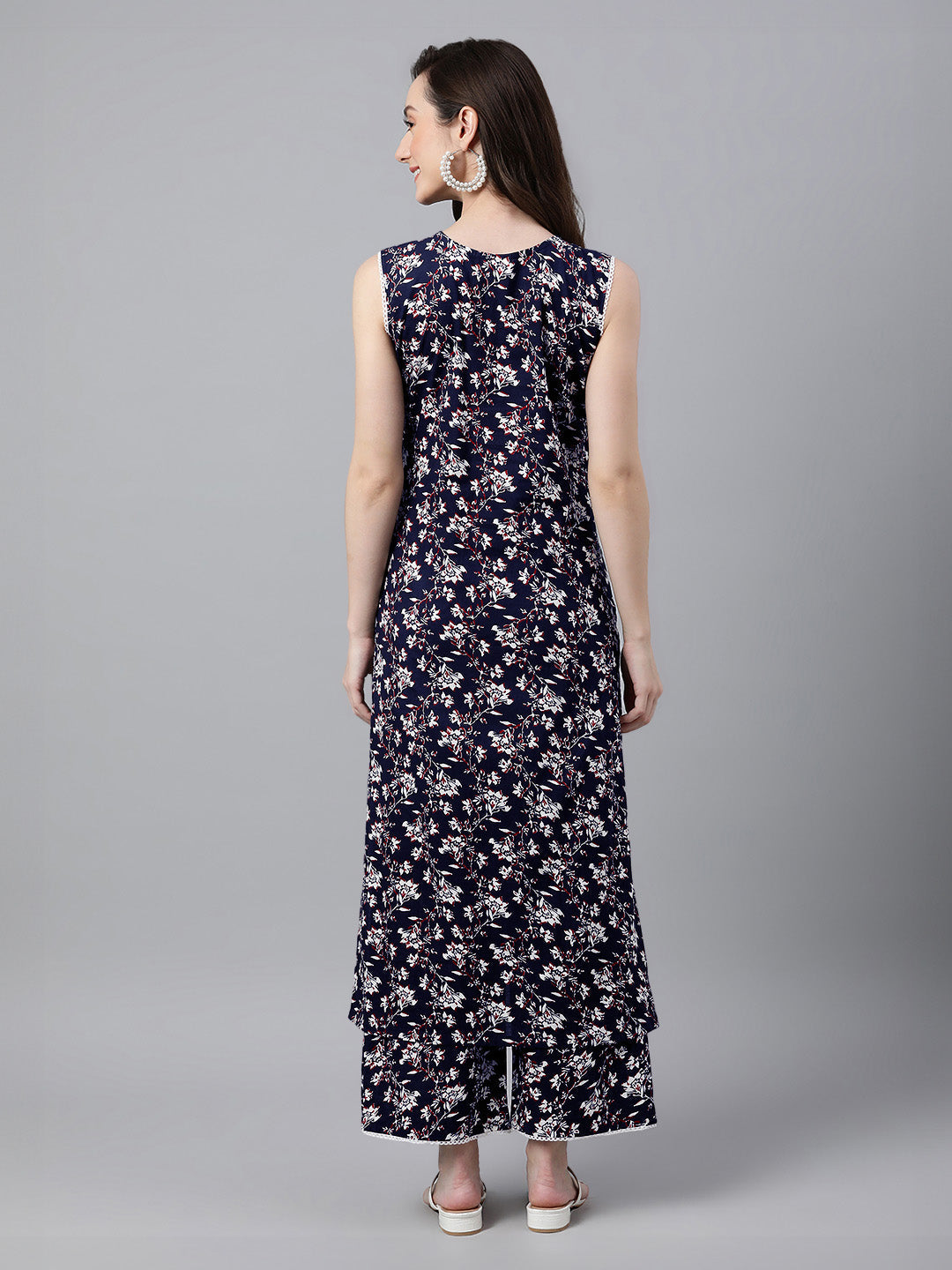 Janasya Dark Cotton Floral A-Line Kurta Set - Distacart