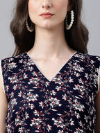 Janasya Dark Cotton Floral A-Line Kurta Set - Distacart