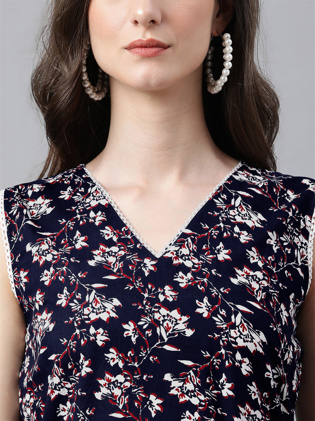 Janasya Dark Cotton Floral A-Line Kurta Set - Distacart