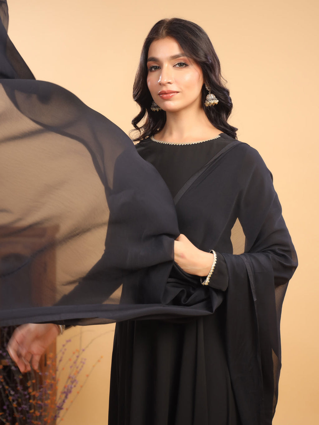Janasya Dark Georgette Solid Anarkali Kurta Set