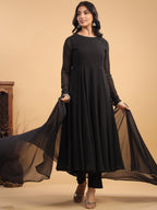 Janasya Dark Georgette Solid Anarkali Kurta Set