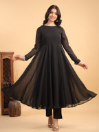 Janasya Dark Georgette Solid Anarkali Kurta Set