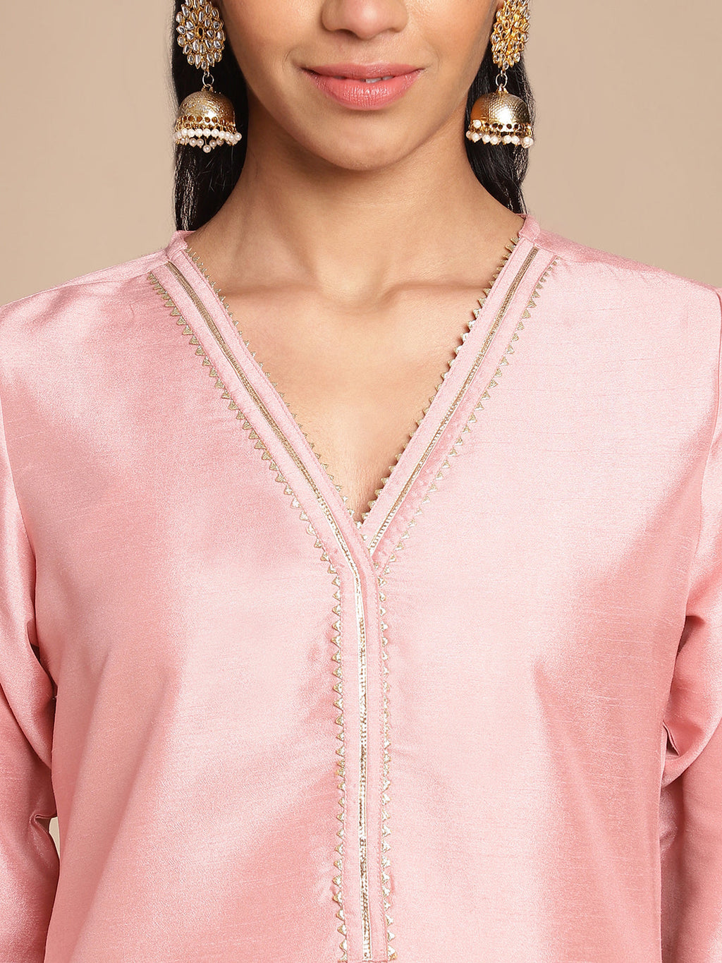 Janasya Pink Crepe Silk Solid Straight Kurta