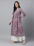 Janasya Light Cotton Floral Flared Kurta