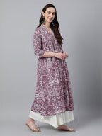 Janasya Light Cotton Floral Flared Kurta