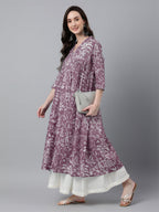Janasya Light Cotton Floral Flared Kurta