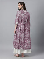 Janasya Light Cotton Floral Flared Kurta