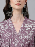 Janasya Light Cotton Floral Flared Kurta