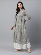 Janasya Light Cotton Floral Flared Kurta