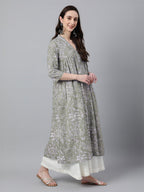 Janasya Light Cotton Floral Flared Kurta