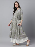 Janasya Light Cotton Floral Flared Kurta