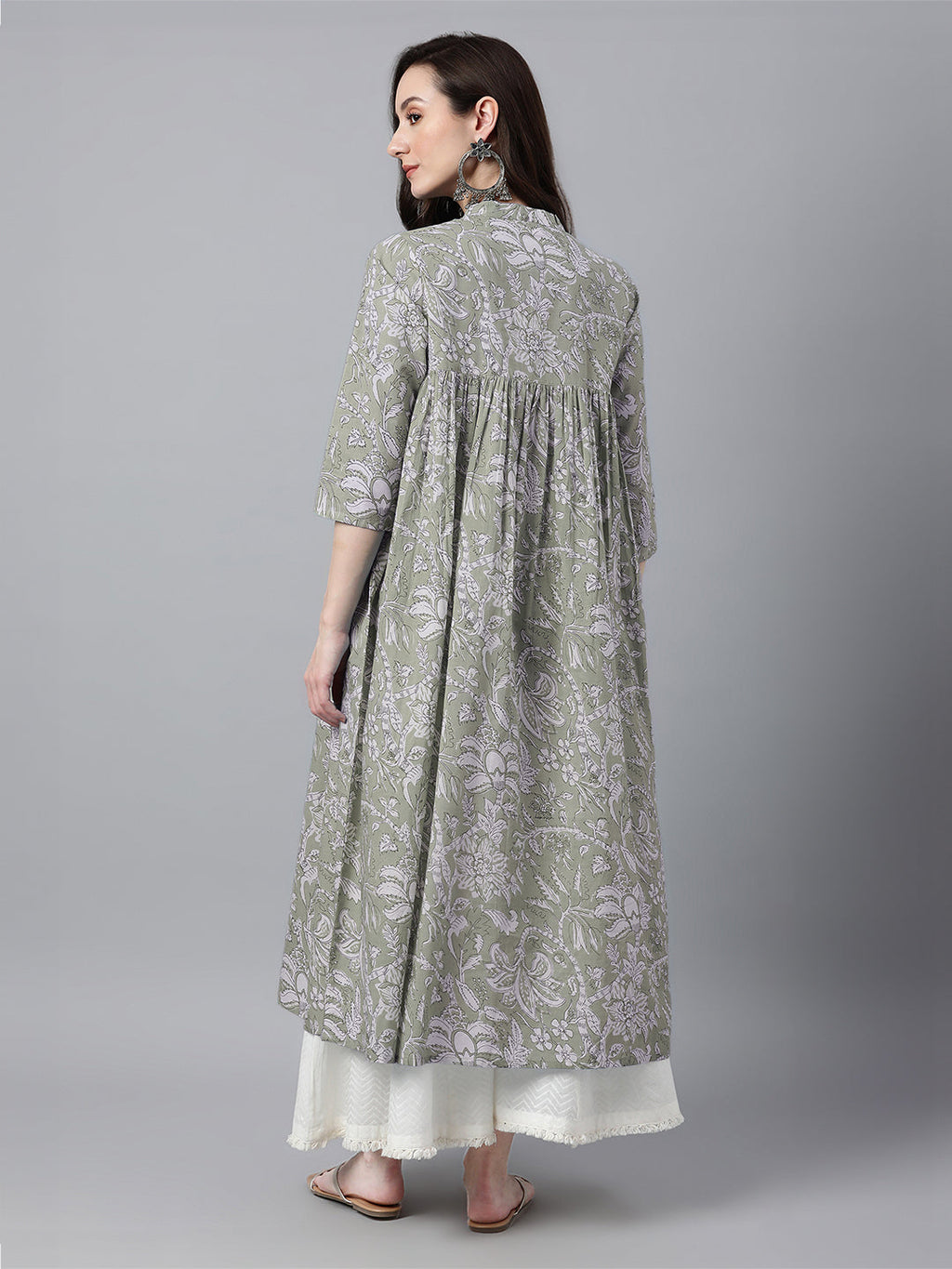 Janasya Light Cotton Floral Flared Kurta