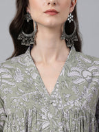 Janasya Light Cotton Floral Flared Kurta