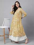 Janasya Light Cotton Floral Flared Kurta