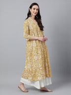 Janasya Light Cotton Floral Flared Kurta