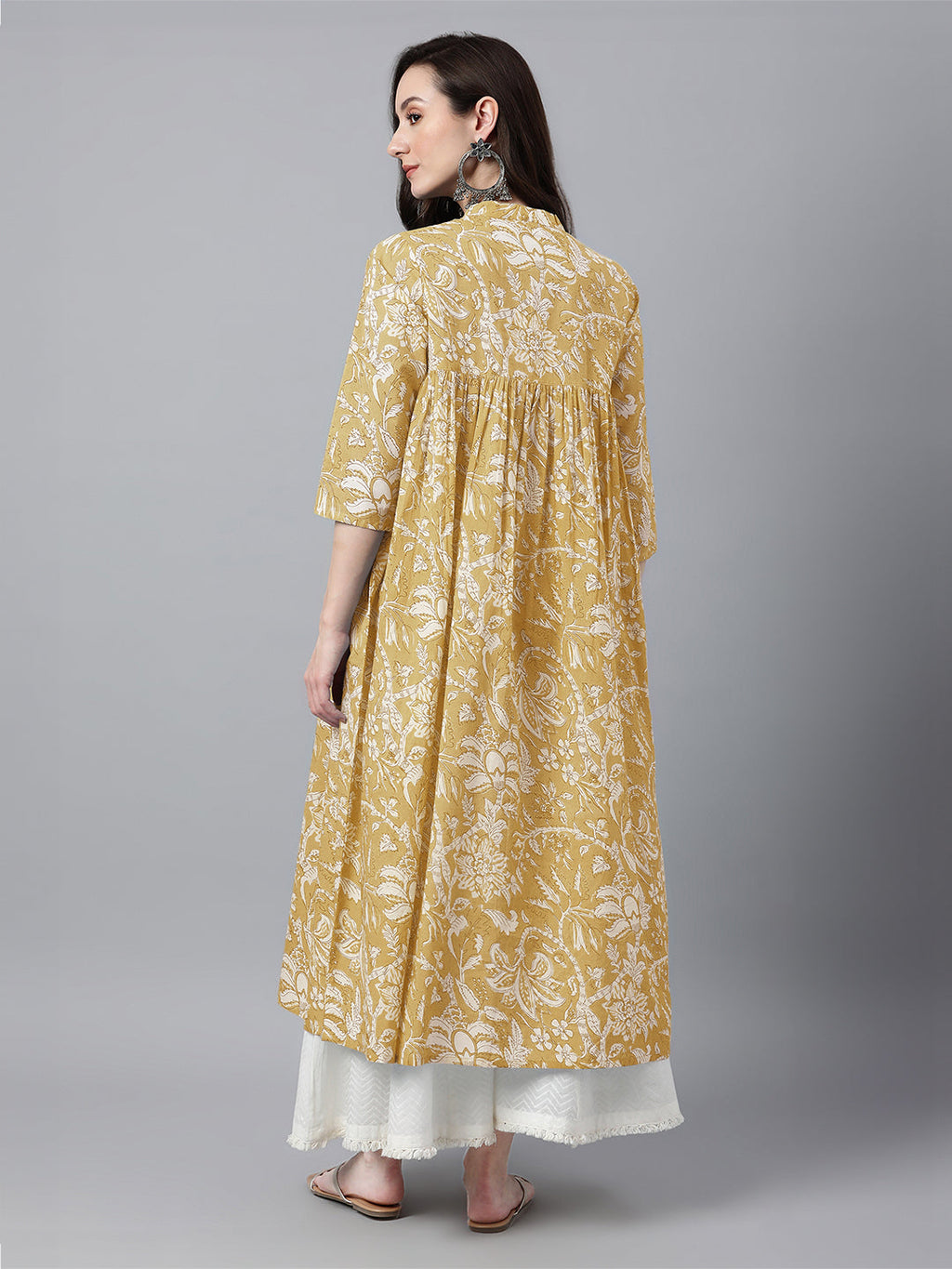 Janasya Light Cotton Floral Flared Kurta