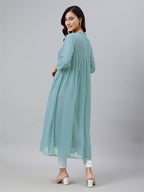 Janasya Light Dobby Chiffon Self Design Flared Kurta - Distacart