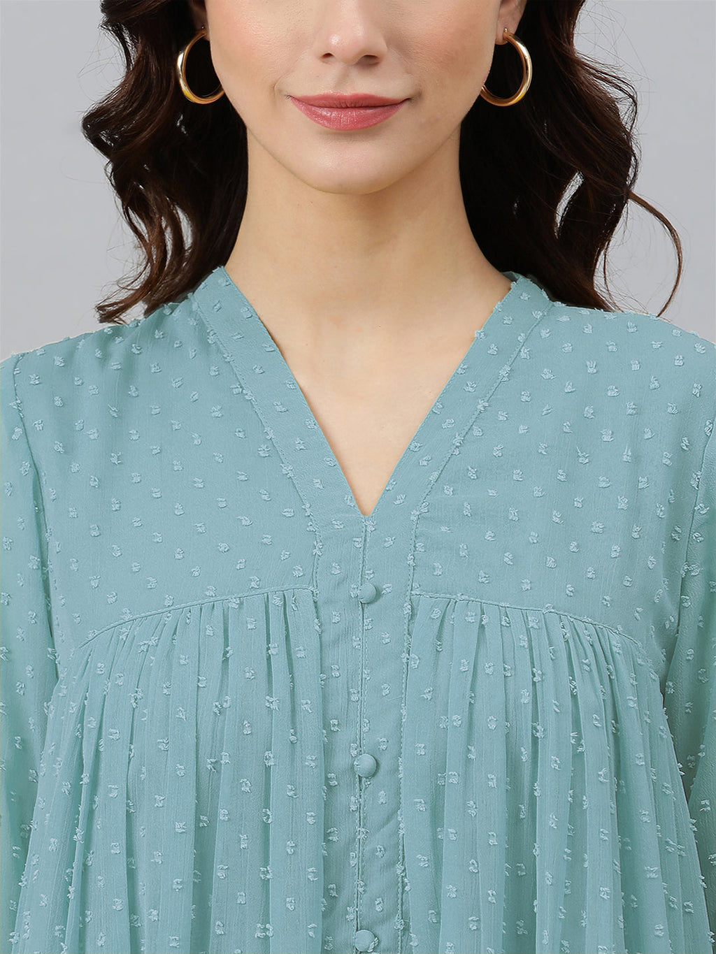 Janasya Light Dobby Chiffon Self Design Flared Kurta - Distacart