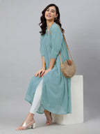 Janasya Light Dobby Chiffon Self Design Flared Kurta - Distacart