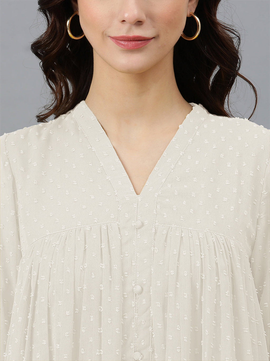 Janasya Light Dobby Chiffon Self Design Flared Kurta