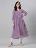 Janasya Light Dobby Chiffon Solid Flared Kurta