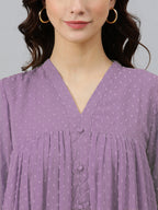 Janasya Light Dobby Chiffon Solid Flared Kurta