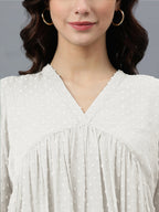 Janasya Bright Dobby Chiffon Self Design Flared Kurta