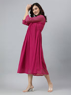 Janasya Bright Dobby Chiffon Self Design Flared Kurta