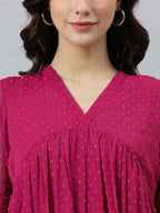 Janasya Bright Dobby Chiffon Self Design Flared Kurta