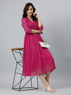 Janasya Bright Dobby Chiffon Self Design Flared Kurta