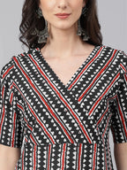 Janasya Dark Cotton Geometric Straight Kurta
