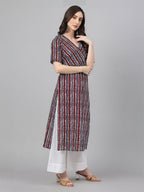Janasya Dark Cotton Geometric Straight Kurta