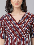 Janasya Dark Cotton Geometric Straight Kurta