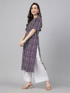 Janasya Dark Cotton Geometric Straight Kurta