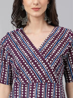 Janasya Dark Cotton Geometric Straight Kurta