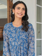 Janasya Dark Chiffon Floral A-Line Kurta