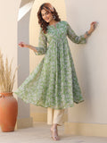 Janasya Dark Chiffon Floral A-Line Kurta