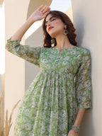 Janasya Dark Chiffon Floral A-Line Kurta