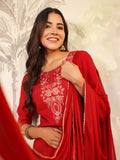 Janasya Dark Chanderi Embroidered Straight Kurta Set