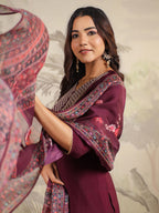 Janasya Dark Chanderi Yoke Embroidery Straight Kurta Set