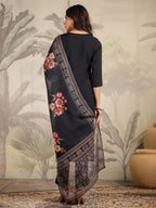 Janasya Dark Chanderi Yoke Embroidery Straight Kurta Set