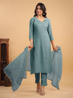 Janasya Light Chanderi Solid Straight Kurta Set - Distacart